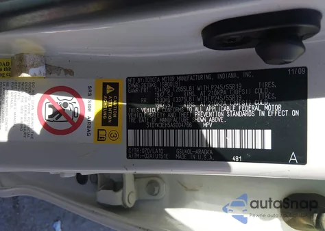 2010 Toyota Highlander Limited V6 z USA, uszkodzony, nr VIN 5TDYK3EH5AS004766